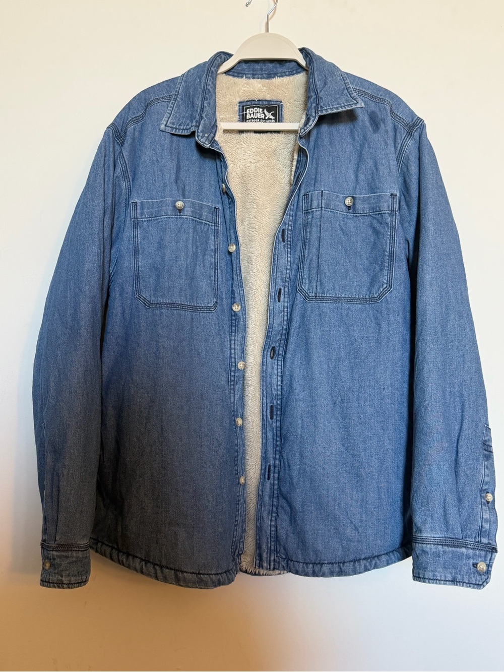 Eddie Bauer Blue Denim Sherpa-Lined Shirt Jacket